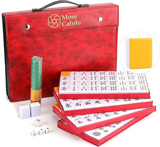 Mose Cafolo Professional Chinese Mahjong Game Set 146 Numbered Large Size Tiles with Carrying Travel Case, Complete Mahjong Tiles Set (Majiang, Mah-Jongg, Ma Jong)