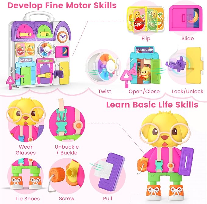 Montessori Busy Board for 1 Year Old Boy Girl, Musical Baby Toys 12-18 Months, Bilingual Learning Educational Toddlers Toys for 1-2 Year Old Birthday Gifts
