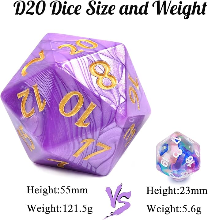 55mm Giant D20 Dice,Large DND 20 Sided Dice Sets,Titan D20 D&D Dice,Jumbo 20 Sided Dice,for Dungeons and Dragons, RPG, MTG Table Games 2 pcs (Red and Purple)
