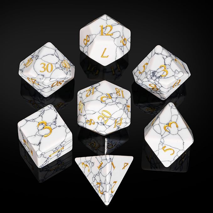 UDIXI Howlite Stone Dice Set D&D 7PCS Gemstone Dice Polyhedral DND Dice with Gift Case for Dungeons and Dragons Role Playing Games Tabletop Games