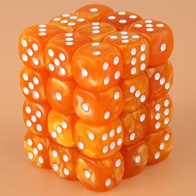 36 Pieces 12mm 6 Sided Mini Dice Set,Pearl Pattern D6 Game Dice Set,6 Sided Standard Game Dice for Board Games Dice Games Classroom Teaching Dices Game, with Portable Gaming Box(Orange)