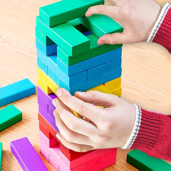 48 Pieces Stacking Board Game,Wooden Stacking Colorful Stacking Board Games,Tumble Tower with Dice,Stacking Building Blocks for Kids Boys Girls Gifts,Stacking Game with Storage Bag