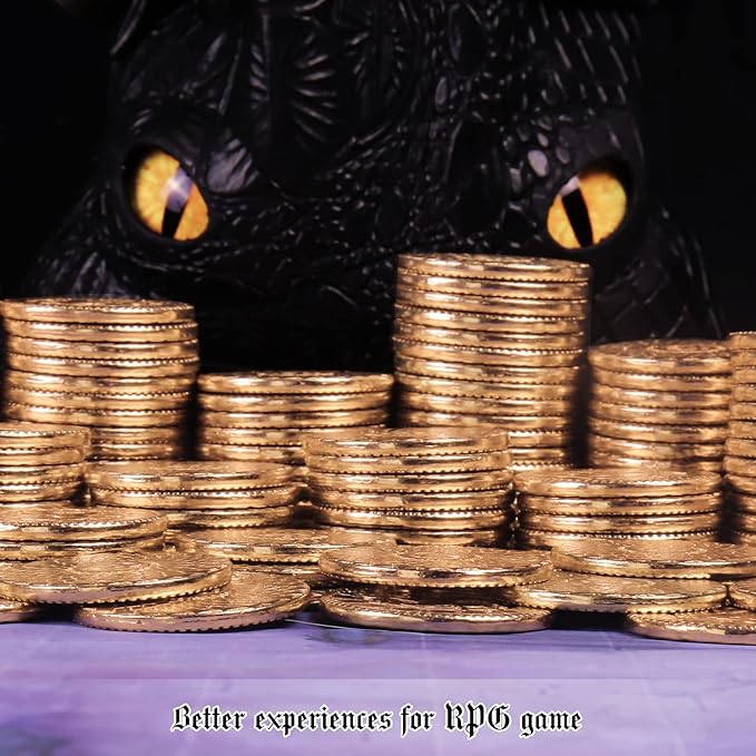 100 Metal Gloden Coins with Leather Bag, Fantasy DND Coins for Board Game Accessories, Actual Weight Gloen Game Token, DND Gift for DM, Treasure Hunt Coins, Medieval Cosplay Accessories
