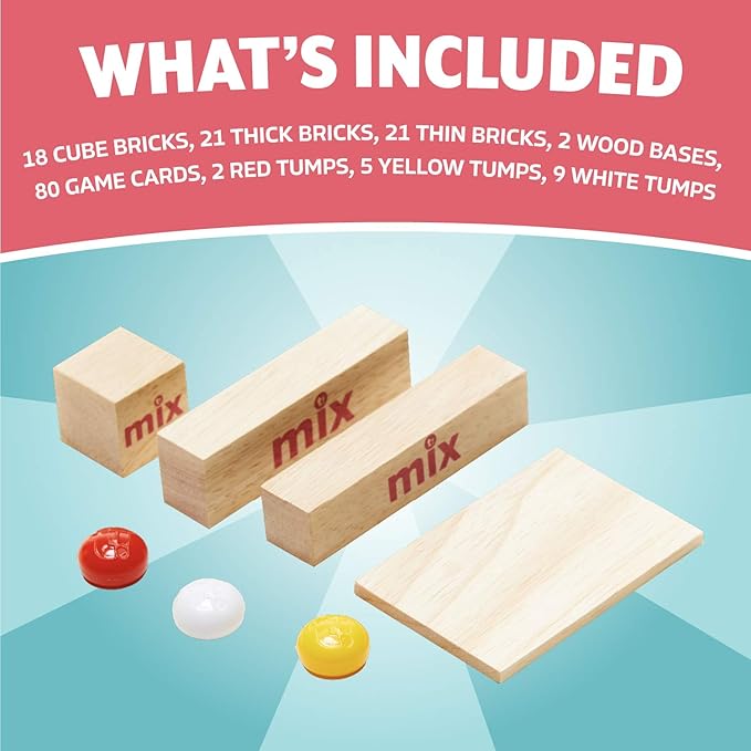 Mix - Wooden Block Stacking Tower Game – Fun Party Game & Family Board Game for Kids, Teens, & Adults – STEM Educational Game