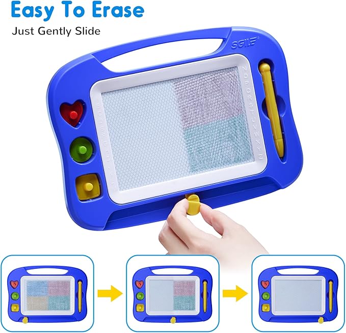 SGILE Magnetic Drawing Board for Kids, Colorful Erasable Doodle Board with Magnet Pen, Painting Sketch Pad with Three Stamps, Travel Toy, Birthday Gift, Educational Learning Toy for Toddlers, Blue