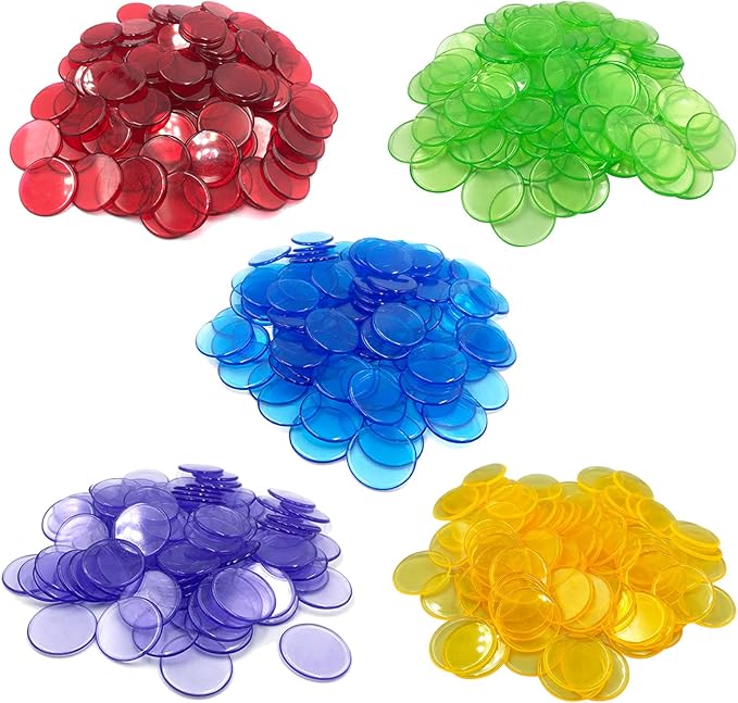 Yuanhe 500 Pieces 3/4 Inch Transparent Counting Chips for Bingo Game, Party, Classroom, Game Night - Mixed Color