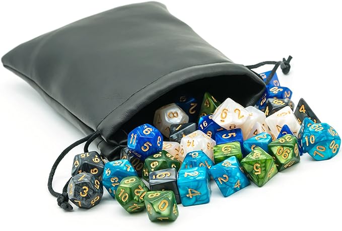 5 Sets Dice DND Polyhedral Dice Set (35pcs) with 1 Leather Die Bag, D&D Die Set for Dungeons and Dragons, RPG Table Games. (5Sets/35Pcs)