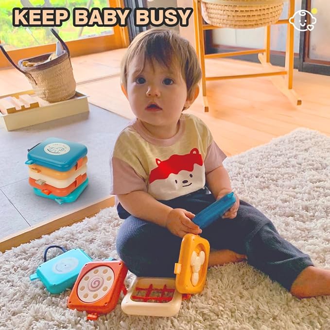 weirtoya Baby Busy Board for 1 Year Old, Montessori Toys for 1 Year Old Toddler Toys Travel Activities Busy Cube Gifts for Baby Boy Girl My First Montessori Busy Board
