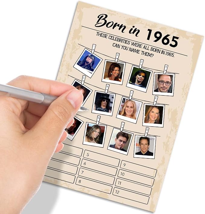 60th Birthday Party Games, Born in 1965 Games, Birthday Party Supplies for Adults, Fun 1965s Party Game，Pack of 30 Cards