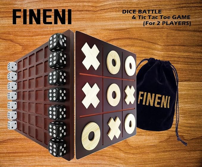 Dice Battle and TicTacToe Dual Sides Board Games, Wooden Coffee Table Games for Adults, 2 Player Best Bar Dice Games, Indoor Tabletop Game & 2 Players Wood Table Top Dice Game (Dual(2)/Brown)