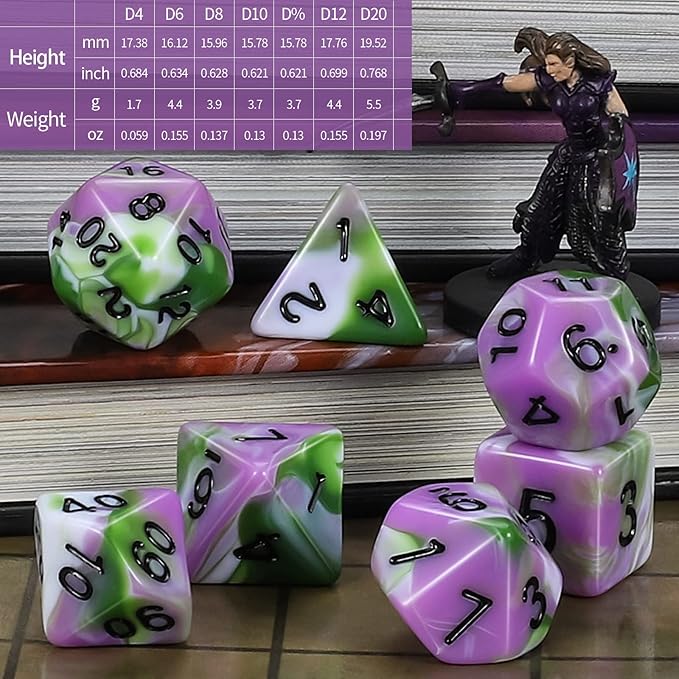 CiaraQ DND Polyhedral Dice Set for Dungeons and Dragons RPG MTG Role Playing Table Games-with 1 Dice Pouch (Pink+Green+White)