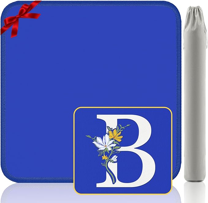 Mahjong Mat for Table | Neoprene Anti-Slip Noise Reduction | 32.4x32.4 Inch Blue | Perfect for American Mahjong, Poker, Card & Board Games | Great Gift Idea(Custom Letter B Edition)