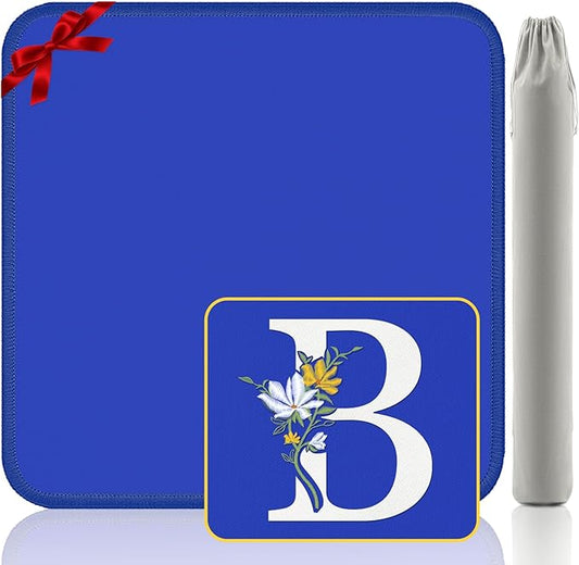 Mahjong Mat for Table | Neoprene Anti-Slip Noise Reduction | 32.4x32.4 Inch Blue | Perfect for American Mahjong, Poker, Card & Board Games | Great Gift Idea(Custom Letter B Edition)