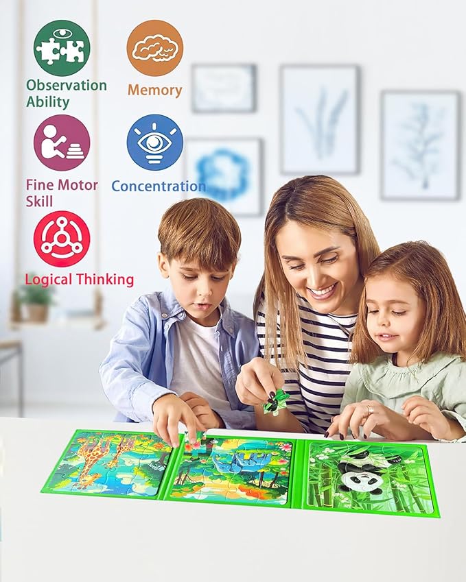 Magnetic Puzzles for Toddlers, Animal Forest Travel Puzzles Games for Kids Ages 3-5, Car Activities Toy for Boys Girls, Children Learning Magnet Gift for Road Trip (Forest)