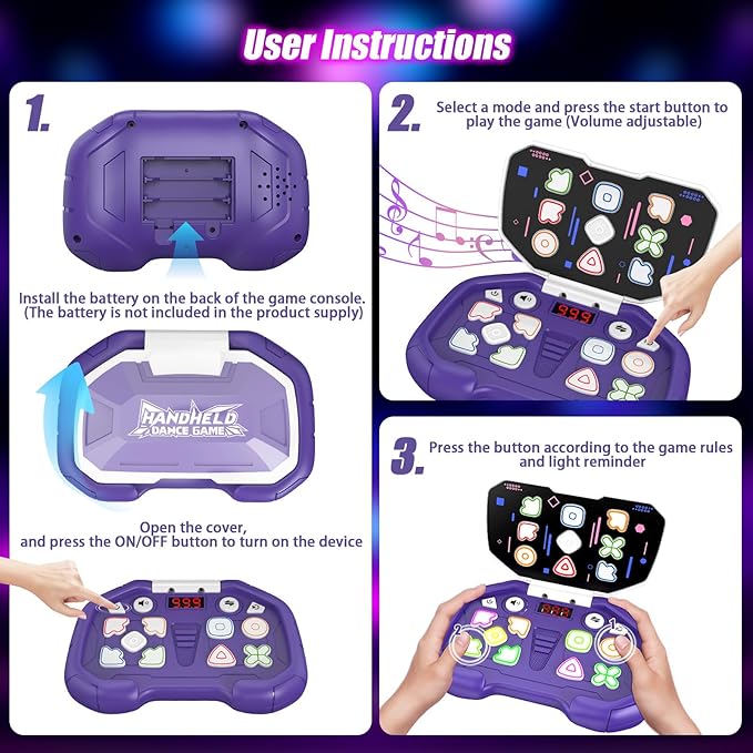 Fast Push Puzzle Handheld Game, Light Up Pop Fidget Game for Kids Teens Adults,Electronic Brain & Memory Game for Boys Girls,Purple