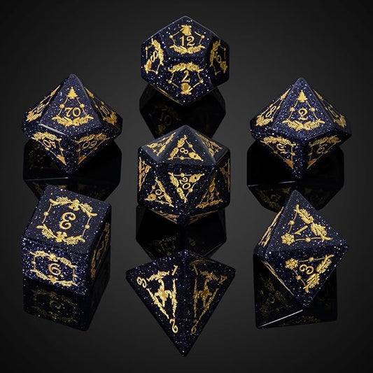 UDIXI Christmas Gemstone Dice Set, 7PCS Crystal DND Dice for Dungeons and Dragons, Handmade Stone Dice for Table Games (Blue Sandstone)