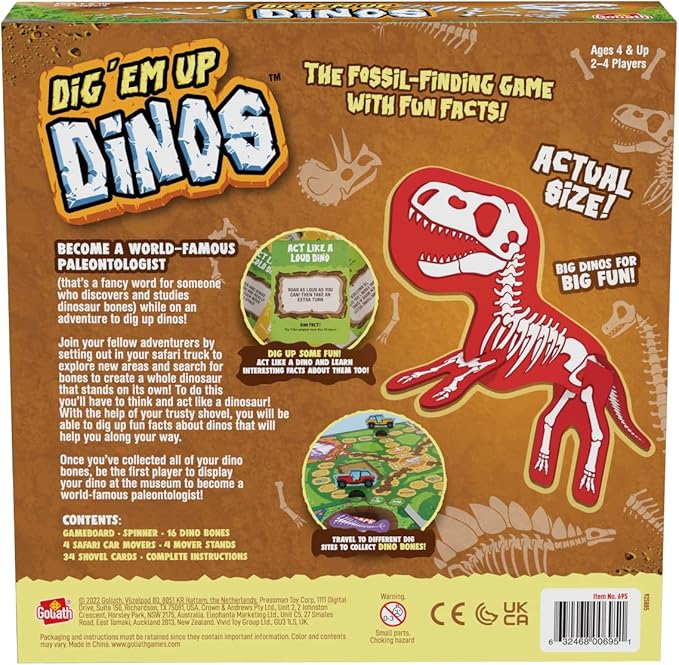 Goliath Dig 'Em Up Dinos - Fossil-Finding, Dino-Building Game Includes Fun Dinosaur Facts - 2-4 Players, Ages 4 and Up