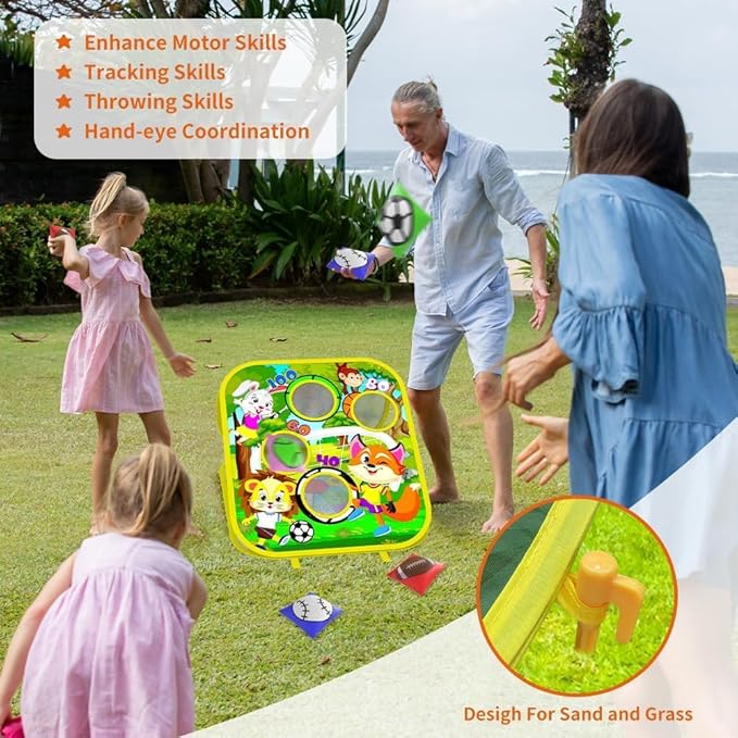 Bean Bag Toss Game Toys for Kids Double-Sided Foldable Cornhole Board Dart Game Backyard Beach Toddler Outdoor Toys Birthday Outside Toys for Toddler Boys Girls Age 3 4 5 6 7 8 (Animal)