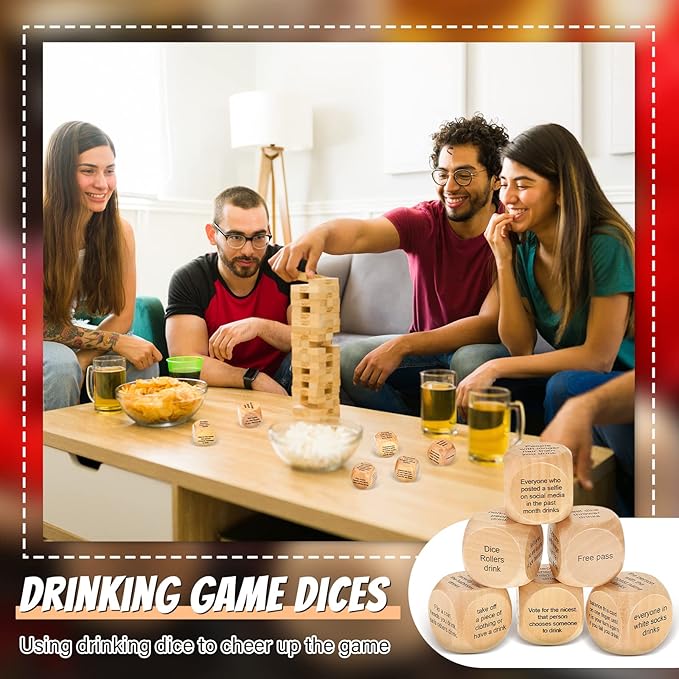 Hanaive 6 Pcs Party Drinking Bar Dice Game Resha Roulette Drinking Game Bachelorette Party for Adults White Elephant Gift Wedding Graduation Birthday(Bar Dice,Wooden)