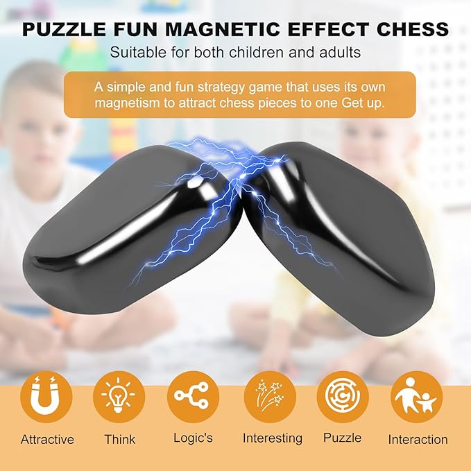 Magnetic Chess Game,24 Stones, 3 String & Portable Storage Bag, Strategy Board Game for Family Night, Use for Kids Adults (Age 9+)