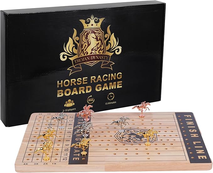Horse Racing Game - Exciting Horse Race Board Game with Cards, Dice, Metal Horses & Poker Chips - Perfect for Parties, Game Nights & Bonding - Includes Wooden Board, Playing Guide & Storage Bag