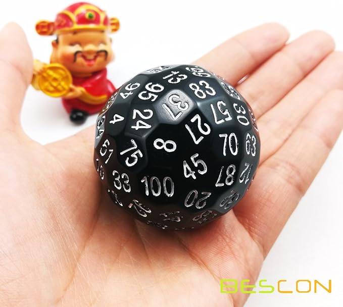Bescon Polyhedral Dice 100 Sides Dice, D100 die, Sided Cube, Game 100-Sided Cube of Black Color