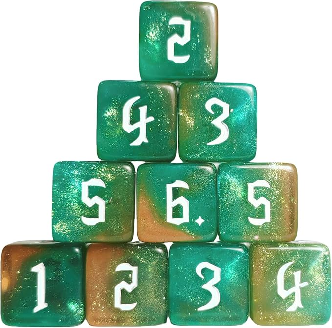10 PC D6 dice 16mm Acrylic Dice Set for RPG MTG DND Dice Table Games and Board Games (Green+Coffee)