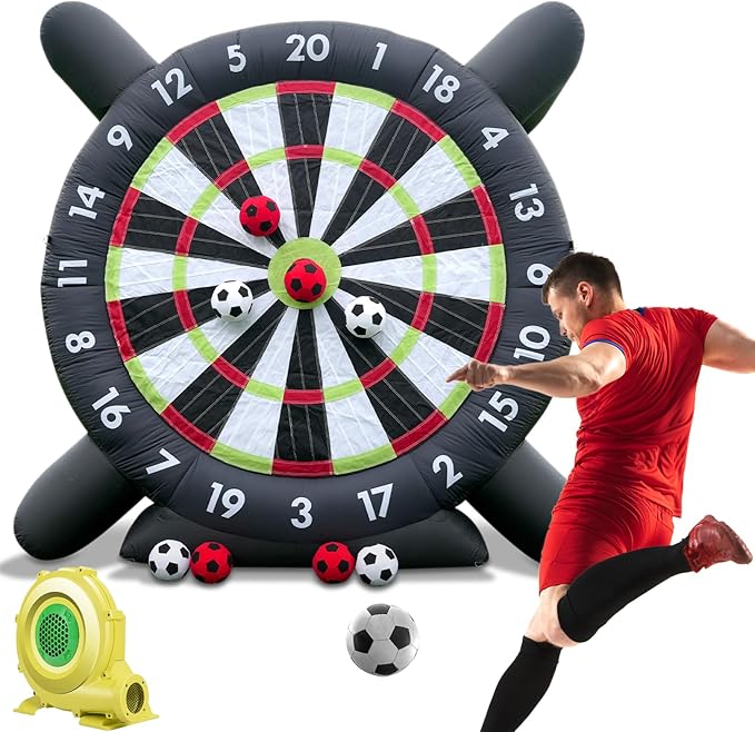 10FT Inflatable Soccer Dart Board for Adults Family, Giant Inflatable Games Inflatable Soccer Field Outdoor Games with 8pcs Soccers Balls, Blower, Lawn Kick Darts for Backyard, Commercial Quality