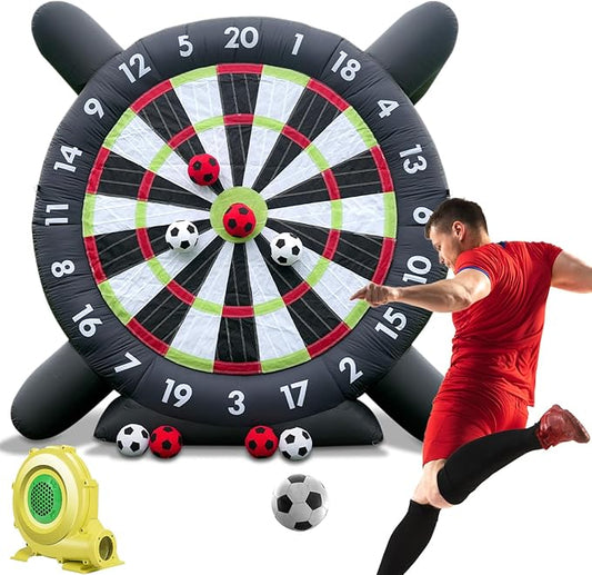 10FT Inflatable Soccer Dart Board for Adults Family, Giant Inflatable Games Inflatable Soccer Field Outdoor Games with 8pcs Soccers Balls, Blower, Lawn Kick Darts for Backyard, Commercial Quality