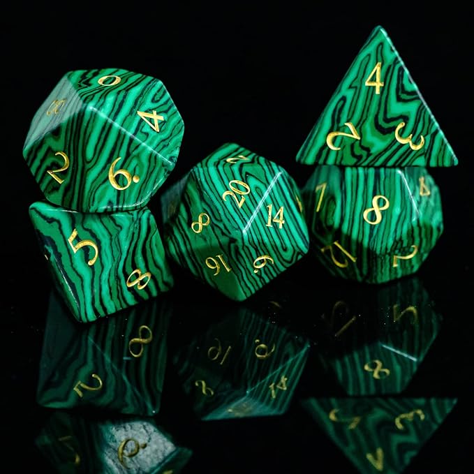 UDIXI Malachite Stone Dice Set D&D 7PCS Gemstone Dice Polyhedral DND Dice with Gift Case for Dungeons and Dragons Role Playing Games Tabletop Games