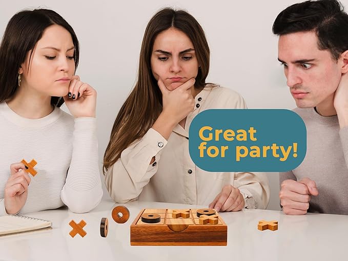 BSIRI Wooden Tic Tac Toe Game - Brain Teaser Puzzles for Adults Kids Games and Unique Gifts for Kids, Coffee Table Decor Living Room Decor Modern Wood Decor (5.5 Inch)