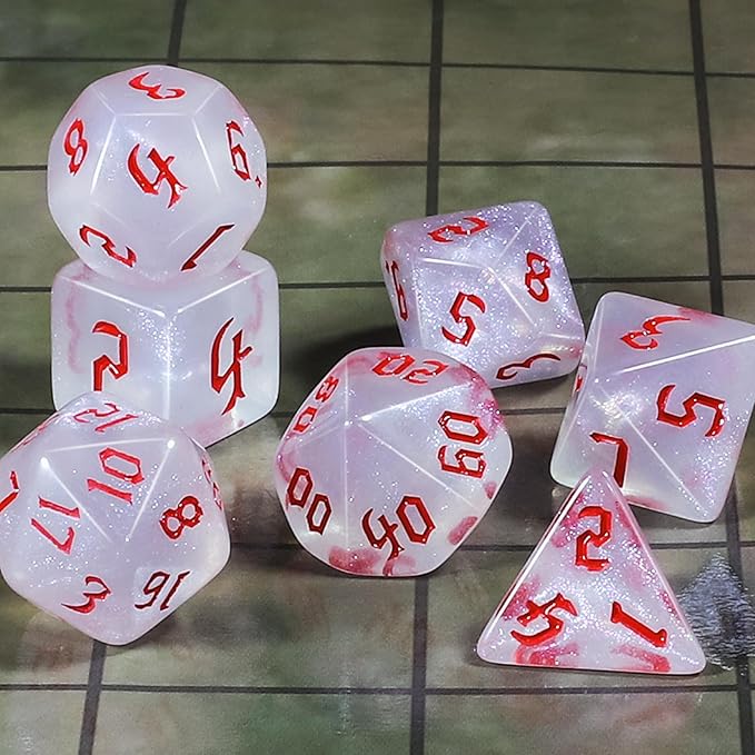 CiaraQ DND Polyhedral Dice Set for Dungeons and Dragons RPG MTG Role Playing Table Games-with 1 Dice Pouch (White + Glitter)