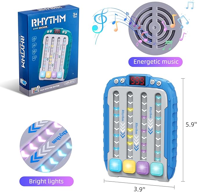 Electronic Music Rhythm Game Machine, Handheld Game for Kids, Travel Game Fast Press Push Game Fidget Toy, Autism Toy Puzzle Game with Music & Light, Toys Gifts for Boys Girls Ages 3-12 (Blue)