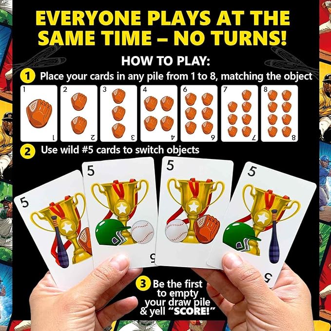 QUOKKA Baseball Fast-Paced Card Game for Kids & Adults – 128 Cards & Easy Rules – Quick & Fun Matching Game – 2-8 Players – Ages 8+ – Perfect for Family Games Night, Travel and Parties