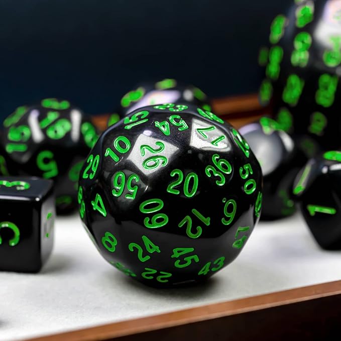 15 Pieces Complete Polyhedral DND Dice Set D3-D100 Spherical D&D Dice Set with Dragon Eye Dice Bag, D100 Dice for Dungeons and Dragons, RPG, MTG Table Games(Black w/Green Numbers)