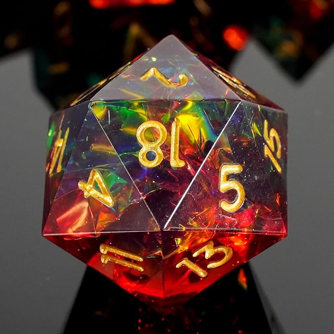 DND Dice Set Sharp Edged Dice Set of 7 DND Faceted Dice Golden Numbers and Beautiful Iron Box Perfect for Dungeons & Dragons RPG and Board Game(Red Green and Gold)
