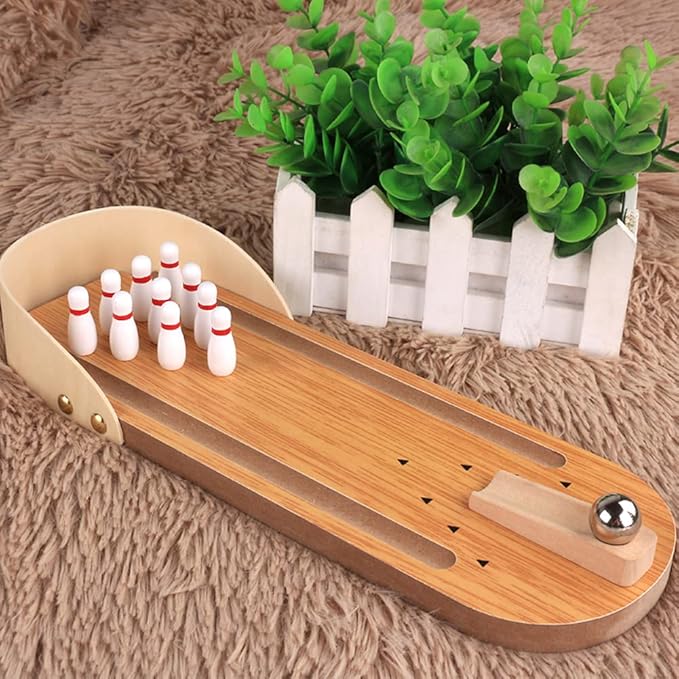 Suwimut 2 Pack Mini Bowling Game Set, Tabletop Wooden Board Mini Arcade Desktop Tiny Bowling Alley Office Desk Stress Relief Gadgets Small Finger Toys Fun Gag Gifts for Men Women Kids Teens Boys Girls
