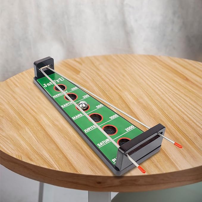 Shoot The Moon Game, Large 17.5 inches,Classic Desktop Games, Solid Wood Board with Metal Ball and Rods, Billiard Style,Retro Balancing Game for Family and Bar (Green)
