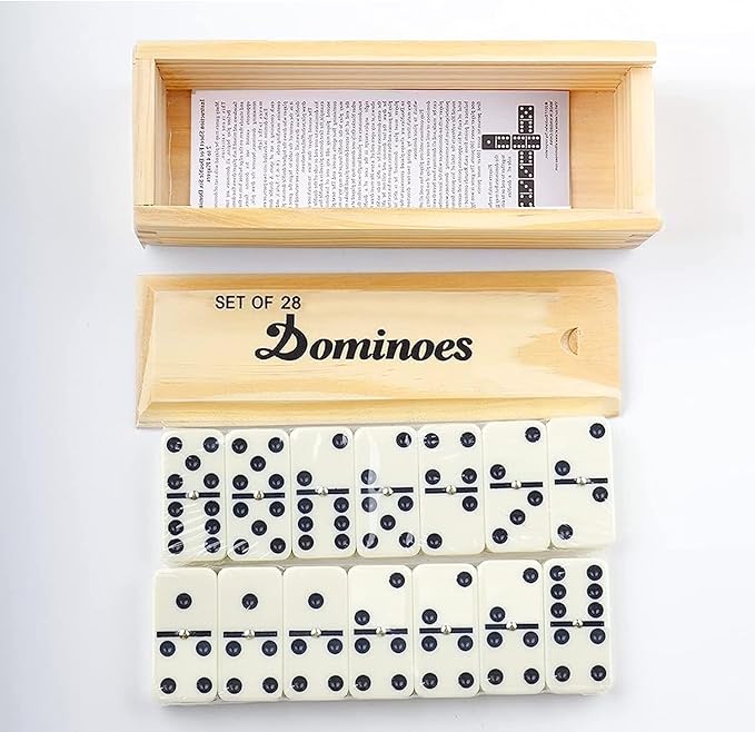 Dominoes Set for Adults and Kids Dominoes Set Double Six in Wine Wooden Case Double 6 Professional Domino Set 28 pcs Standard Domino Set 28 Tiles… (Double 6 Dominoes)