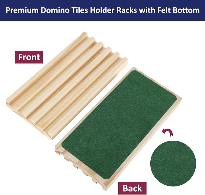 GOTHINK Dominoes Set for Adults with 4 Wooden Trays/Racks, Double 6 Dominoes Set Travel Set with 4 Tiles Holders, 28 Tile Colored Dot Dominos in Tin Box Classic Family Board Games for 2-4 Players