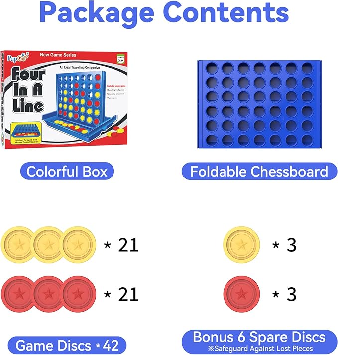 Pup Go 4 in a Row Game Big, 6 Spare Discs Included, Board Games Toys for Boys, Classic Four in a Row and Family Fun Games for Ages 3 4 5 6 7 8 Year Old Kids(Big)