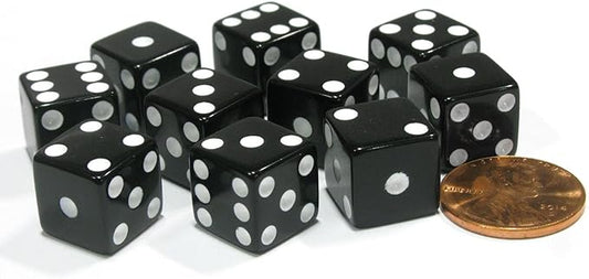 Set of 10 Six Sided D6 12mm Square Dice Black by Koplow Games