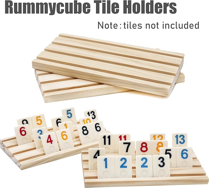 4 Wooden Rummy Replacement Racks/Trays for Rummikub Game, Rummy Cube Game Holders Only, 4 Wooden Racks for Okey Board Game