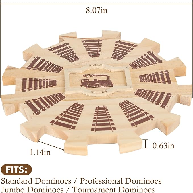Mexican Train Dominoes Wooden Hub (12 Player)- Premium Pine with Felted Bottom, Durable Game Centerpiece, Ideal Board Game Accessory