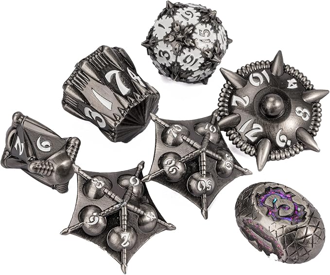 UDIXI Metal DND Dice Set, 7PCS Polyhedral D&D Dice Set Dragon for Dungeons and Dragons Role Playing Games (White Number)
