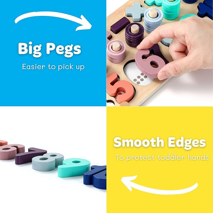 BEKILOLE Wooden Montessori Toys for Kids Toddler Number Puzzles Sorter Counting Shape Stacker Stacking Game Preschool Toys for Boy Girl Learning Education Math Blocks Boy & Girl Gifts and Beyond