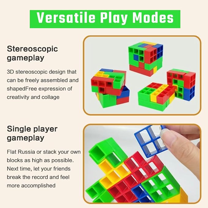 48Pcs Tower Stack Game, Tetra Tower Balance Stacking Blocks with 22 Gameplay Cards, Eco-Friendly Family Board Game for Kids & Adults, Creative STEM Learning Toy for Indoor/Outdoor Fun