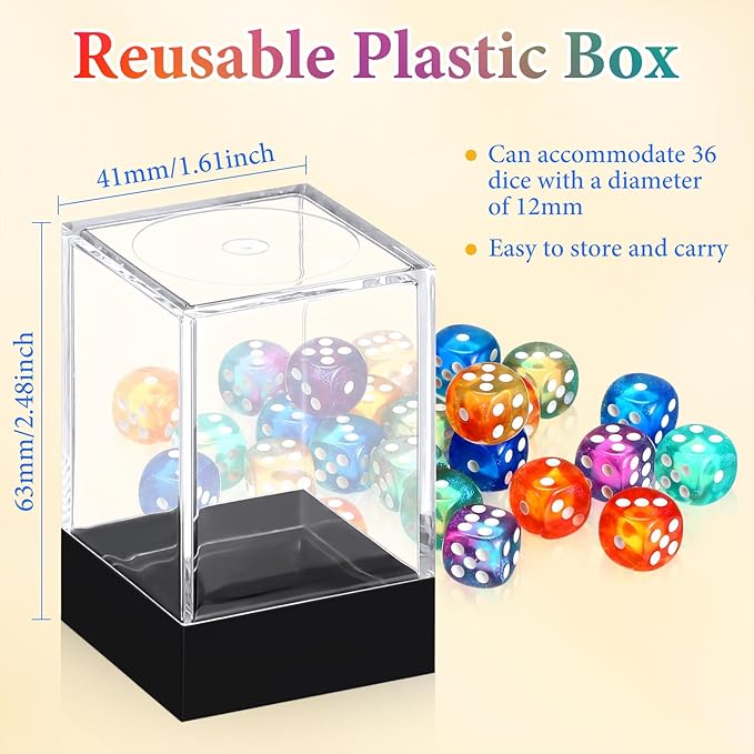 144 Pieces 12mm 6 Sided Mini Dice Set for School Classroom Table Games D6 Game Standard Dice with Portable Plastic Box for Bunco or Teaching Math Learning (Luminary Color)