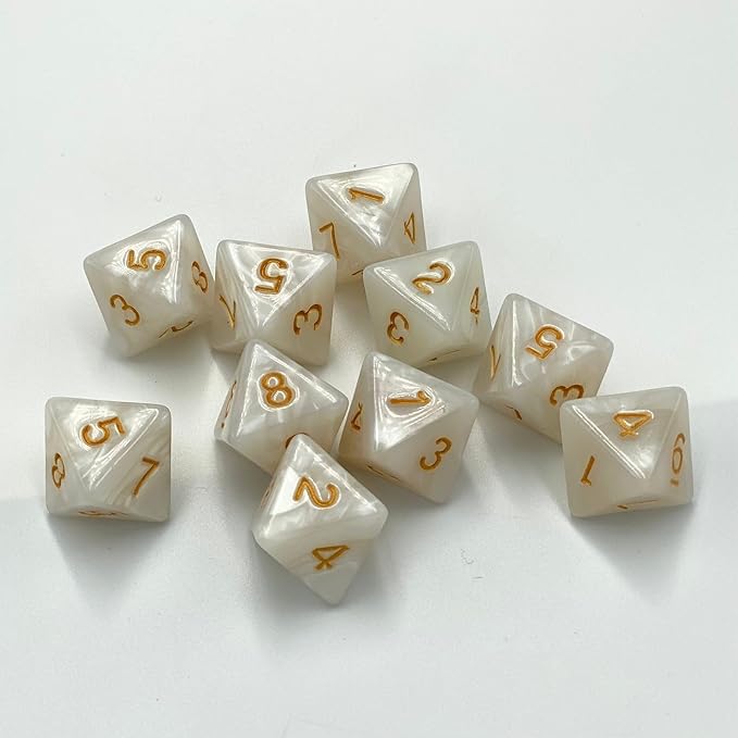 10 Pieces D8 Polyhedral Dice Set - 8 Sided Dice with Numbers | Ideal for Board Games, Classroom Activities, Party Table & Gaming Fun (Color: White, Size: 1.6cm/0.63in)