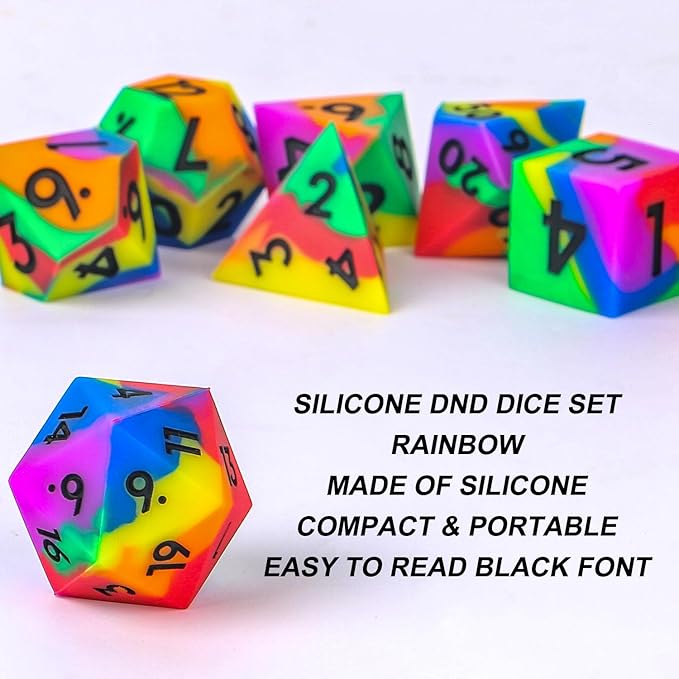DND Dice Set Sharp Edge Dice Set 7 Piece DND polyhedral Dice Numbers with Gold Leaf Exquisite Tin Box Packaging,Ideal for Dungeons & Dragons RPG and Board Games (Rainbow)